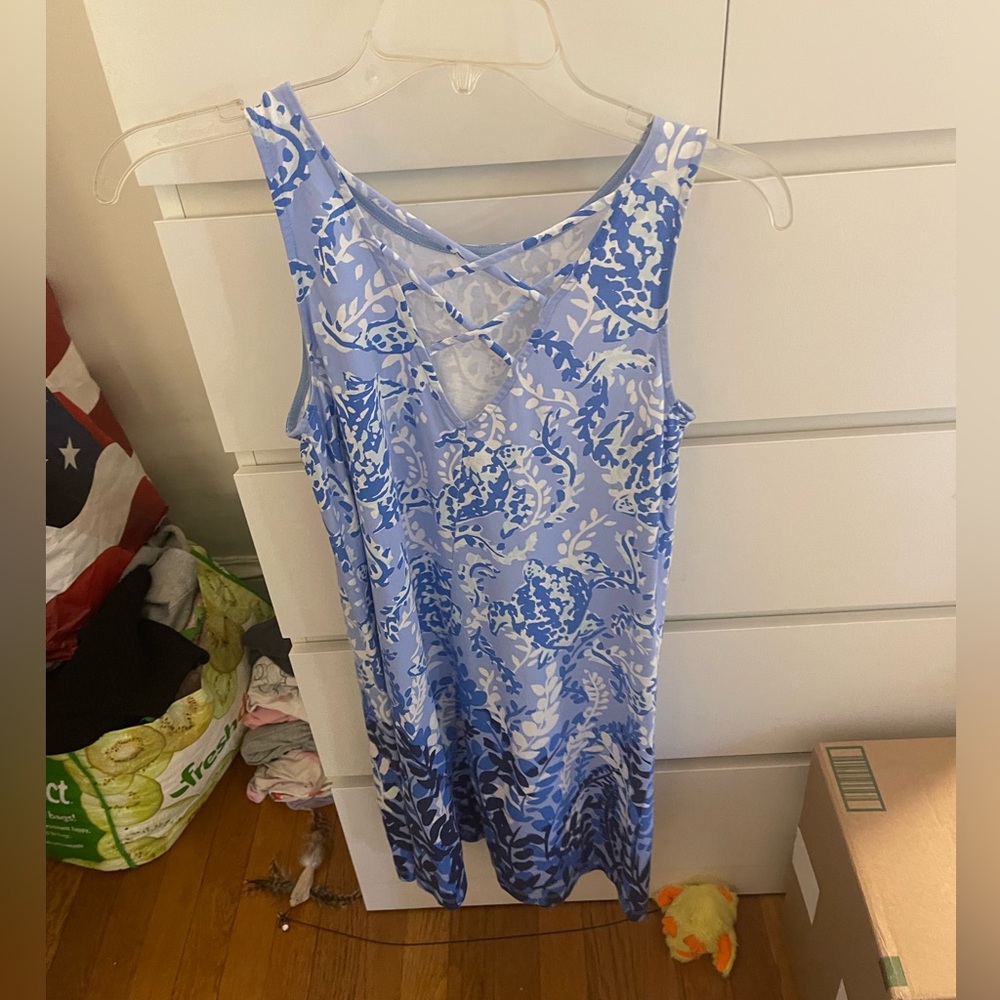Lilly Pulitzer Kristin Blue Peri Turtley Awesome Cross Back Swing Dress